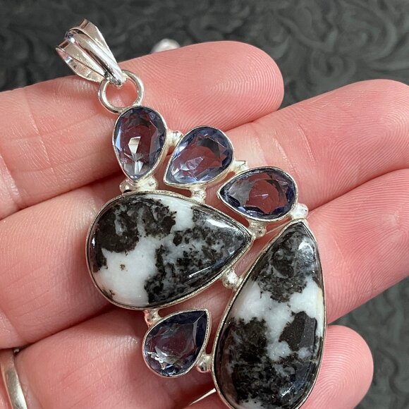 Amethyst and Zebra Jasper Pendant Stone Crystal Jewelry - Picture 3 of 6